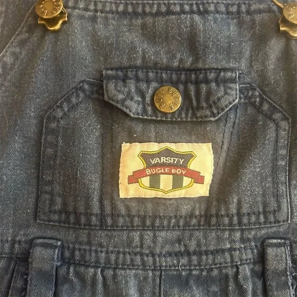 VTG 90s Bugle Boy Kids Blue Denim Overalls Size 2T Snap Inseam Retro Spors - Picture 2 of 9